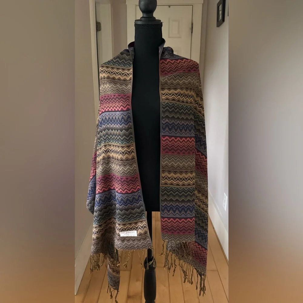 Pashmina shawl wrap scarf boho vibrant chevron pattern multicolor women OS‎